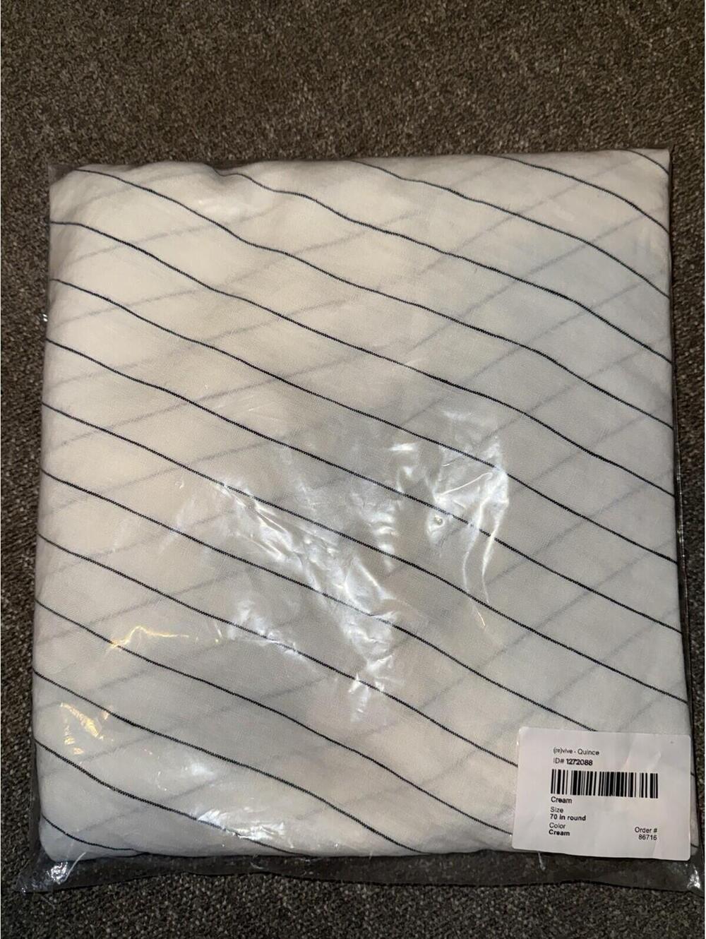 NWT Quince European Linen Round Tablecloth 70” Pencil Stripe Cream 100% Flax - Picture 5 of 5